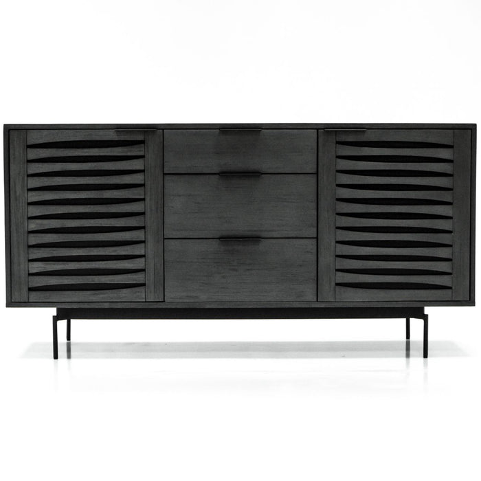 Bronks Black Acacia Buffet Cabinet with Two Doors and Three Drawers