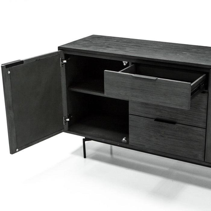 Bronks Black Acacia Buffet Cabinet with Two Doors and Three Drawers