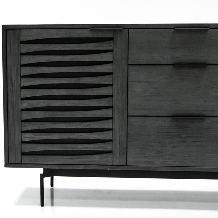 Bronks Black Acacia Buffet Cabinet with Two Doors and Three Drawers