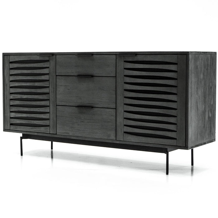 Bronks Black Acacia Buffet Cabinet with Two Doors and Three Drawers