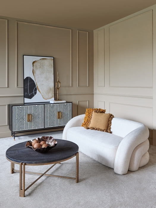 Casa Upholstered Curved Two Seater Sofa Cream