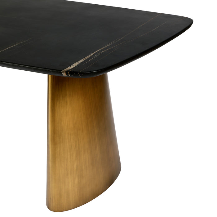 Caldera Solid Black Marble Dining Table on Brass Legs 200x90cm
