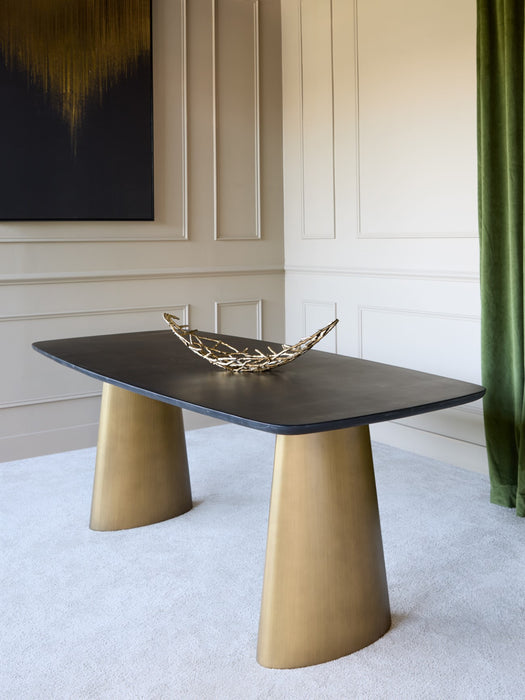 Caldera Solid Black Marble Dining Table on Brass Legs 200x90cm