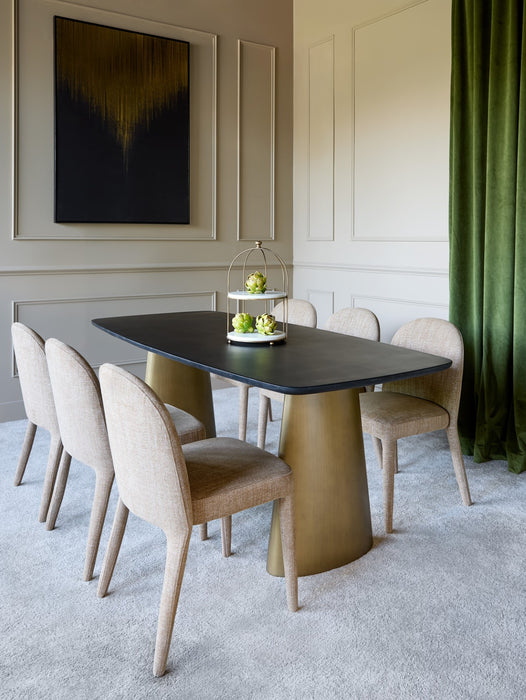 Caldera Solid Black Marble Dining Table on Brass Legs 200x90cm