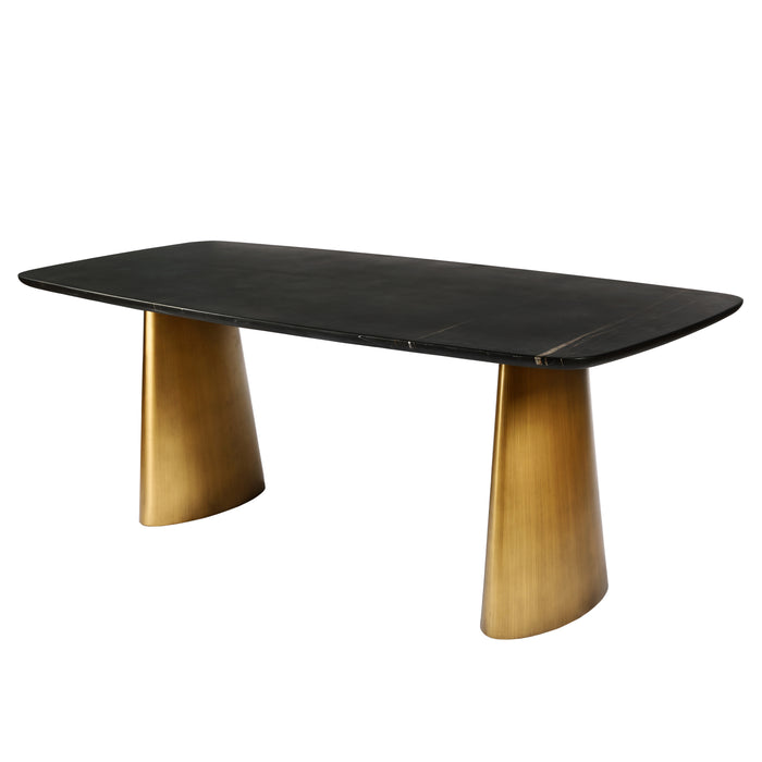 Caldera Solid Black Marble Dining Table on Brass Legs 200x90cm