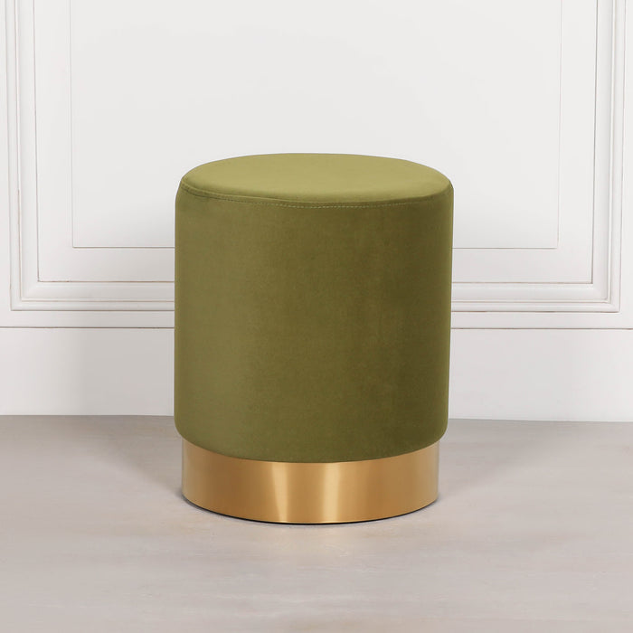 Olive Green Round Stool with Gold Base