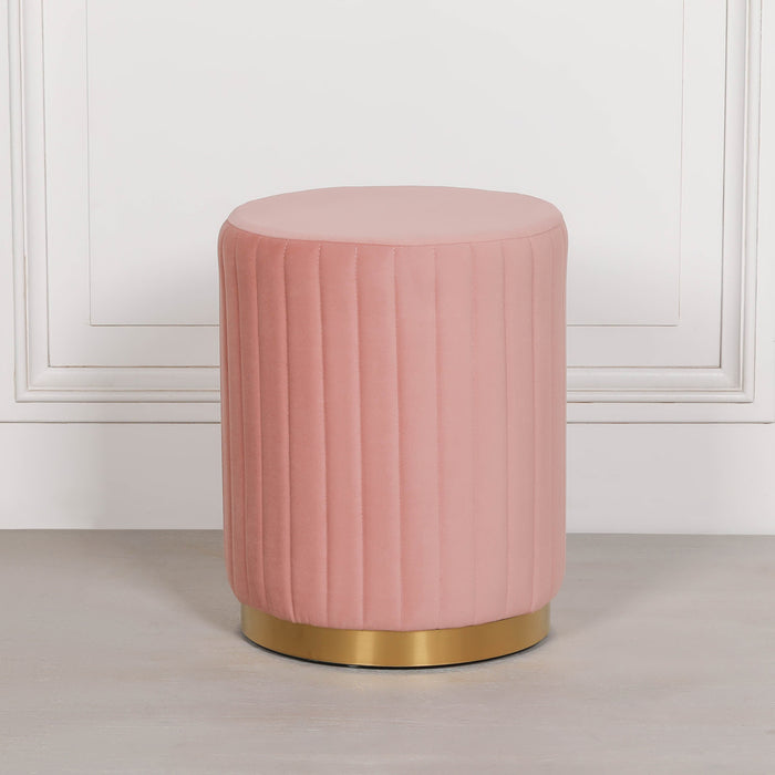 Pink Velvet Round Stool with Gold Base