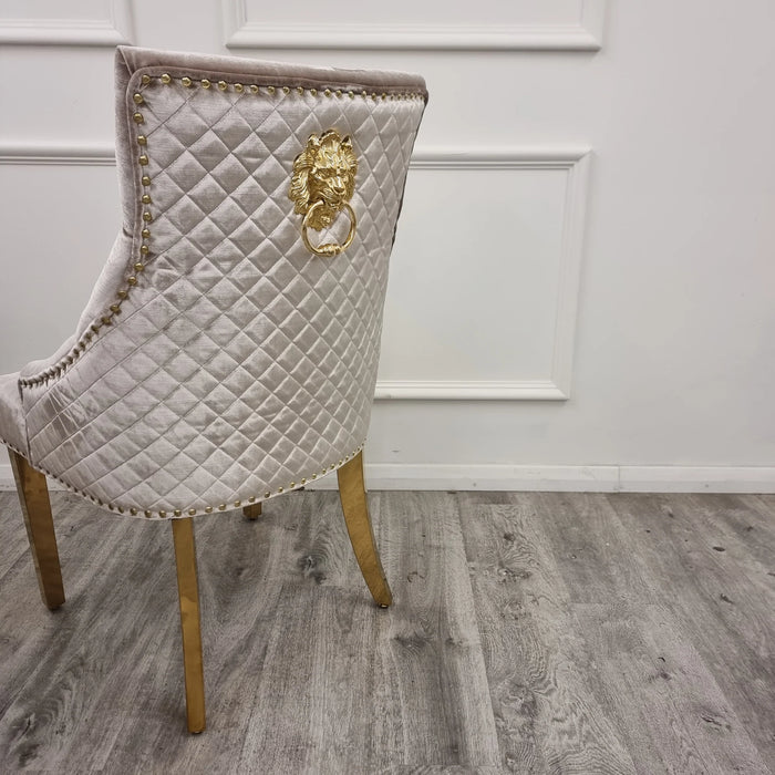 Bentley Lion Knocker Gold Dining Chair - Beige Velvet