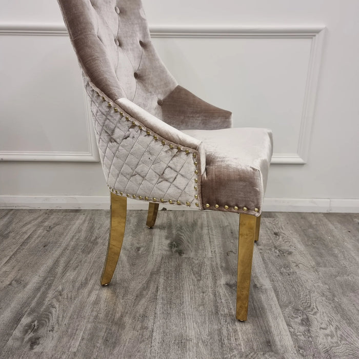 Bentley Lion Knocker Gold Dining Chair - Beige Velvet
