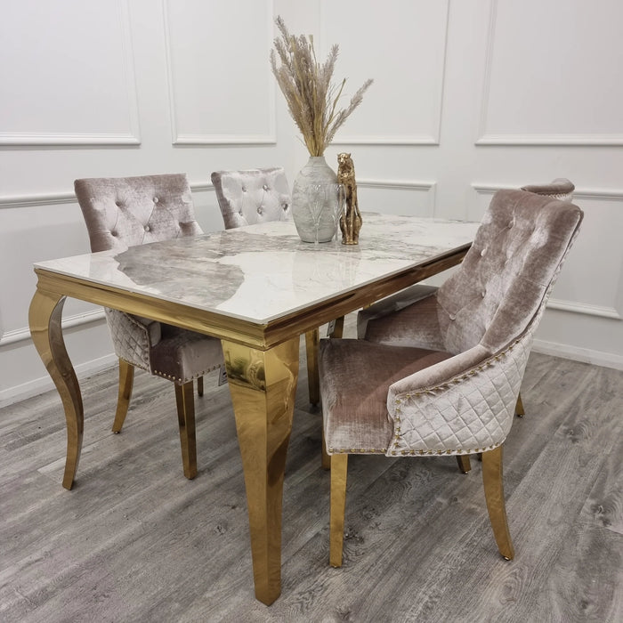 Bentley Lion Knocker Gold Dining Chair - Beige Velvet