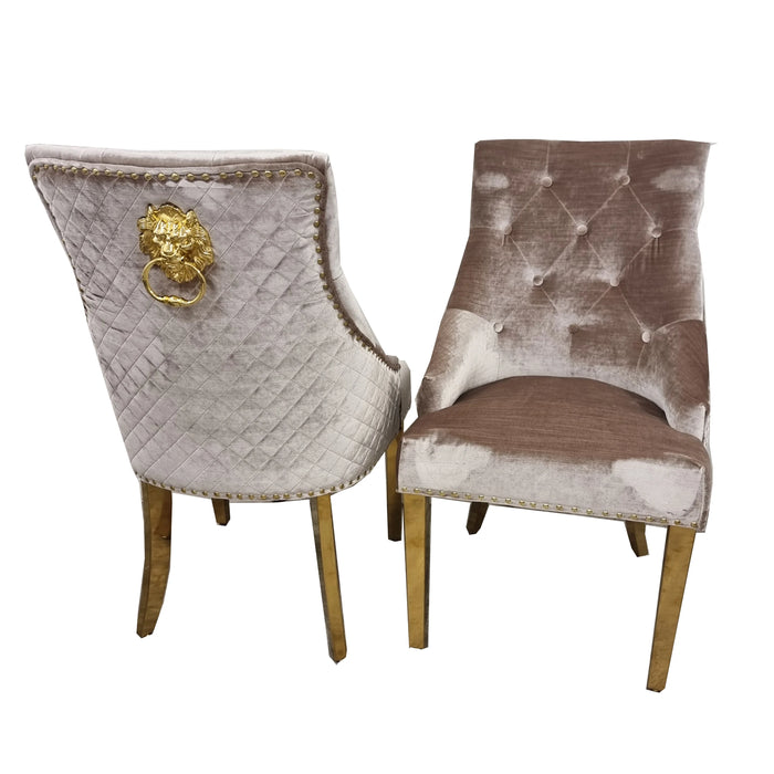 Bentley Lion Knocker Gold Dining Chair - Beige Velvet
