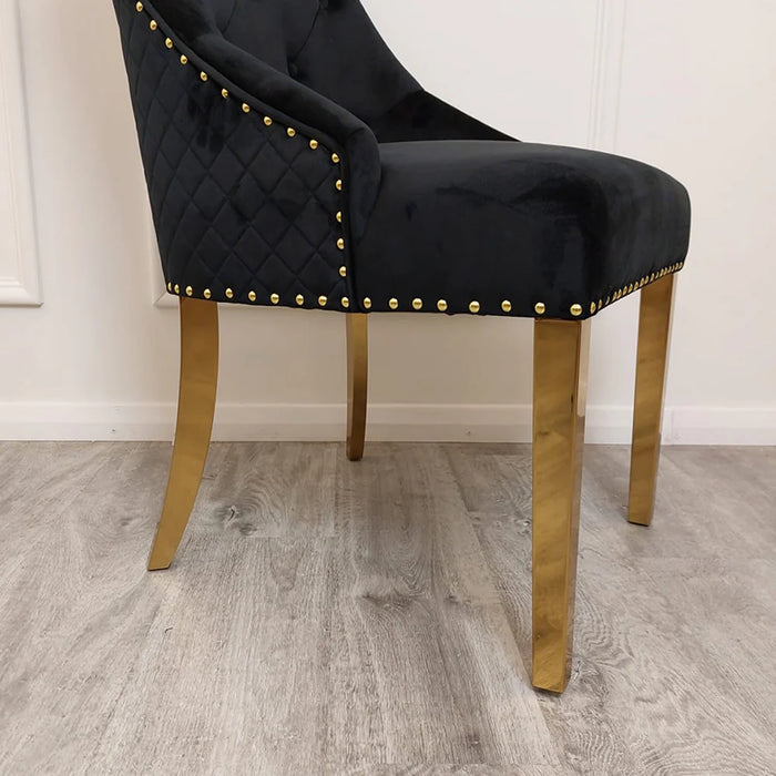 Bentley Lion Knocker Gold Dining Chair - Black Velvet