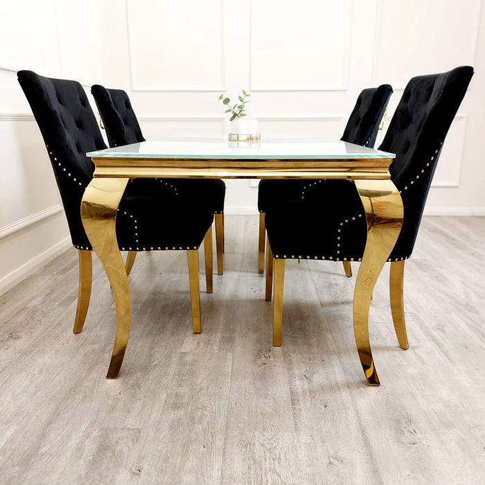 Bentley Lion Knocker Gold Dining Chair - Black Velvet