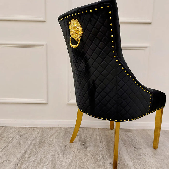 Bentley Lion Knocker Gold Dining Chair - Black Velvet