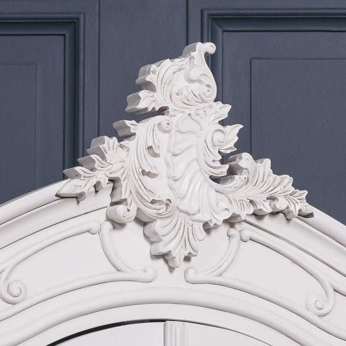 French Style White Carved Double Full Mirrored Armoire Wardrobe