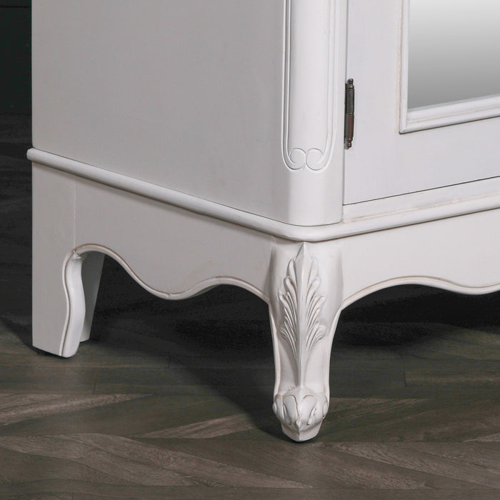 French Style White Carved Double Full Mirrored Armoire Wardrobe