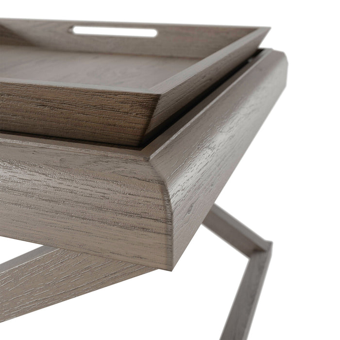 Bentley End Table | Grey Aged Oak with 1 Removable Tray