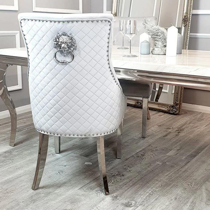 Bentley Lion Knocker Chrome Dining Chair - Light Grey Velvet