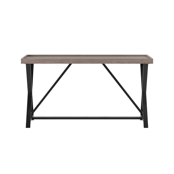 Pershore Console Table | Aged Oak with Crossed Black Metal Legs