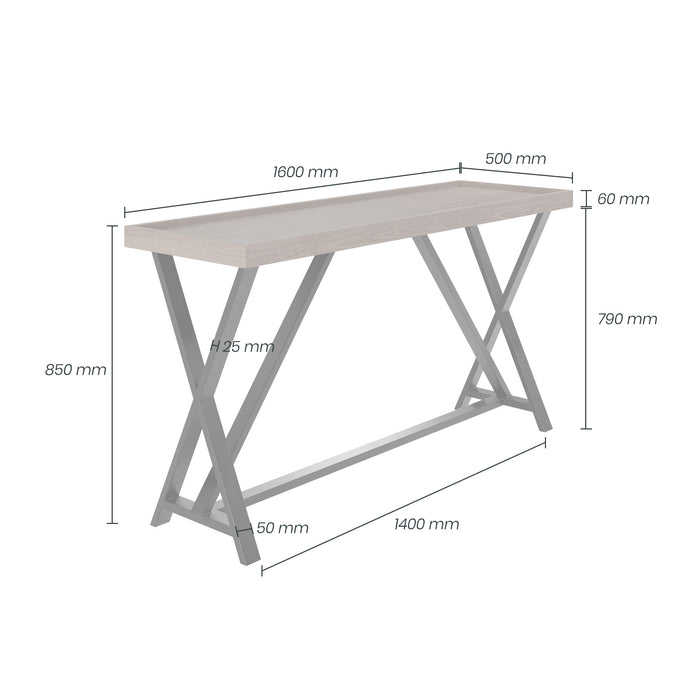 Pershore Console Table | Aged Oak with Crossed Black Metal Legs