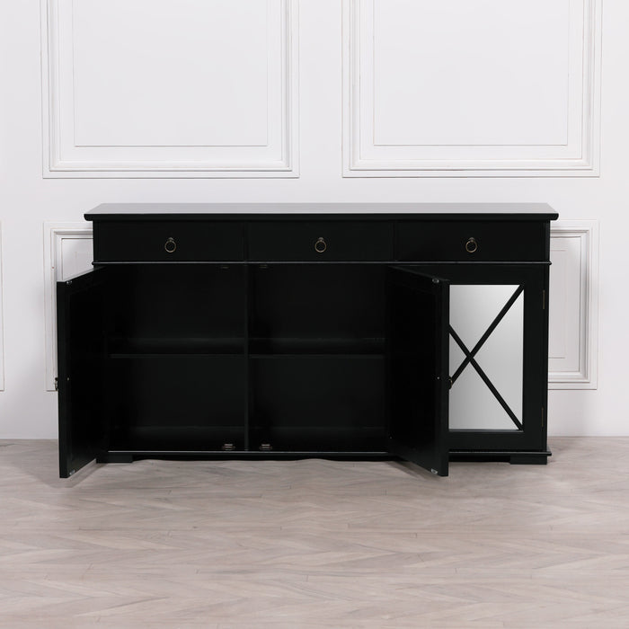 Black Oriental Sideboard with Mirrored Doors