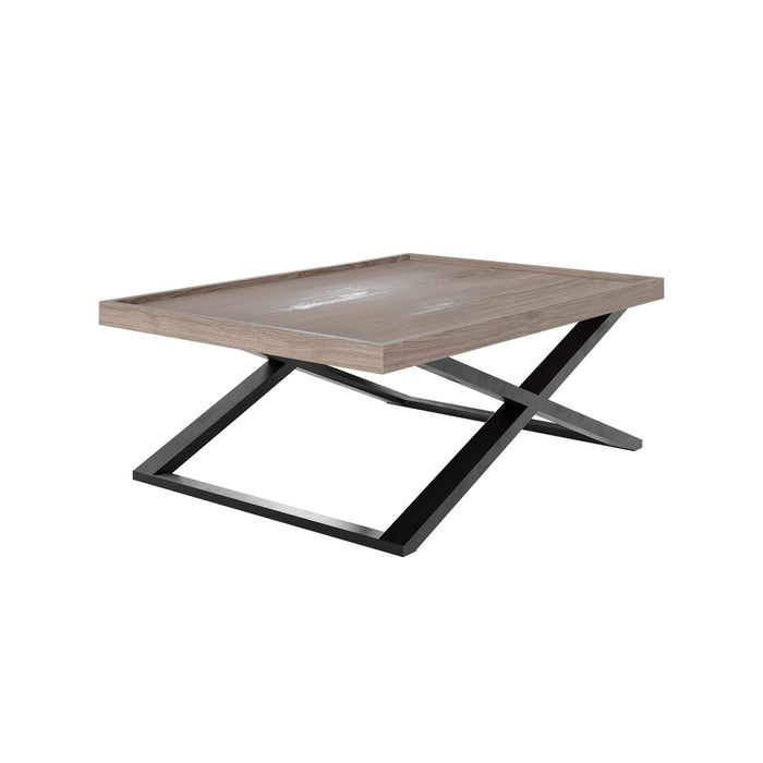 Pershore Coffee Table | Aged Oak with Crossed Black Metal Legs