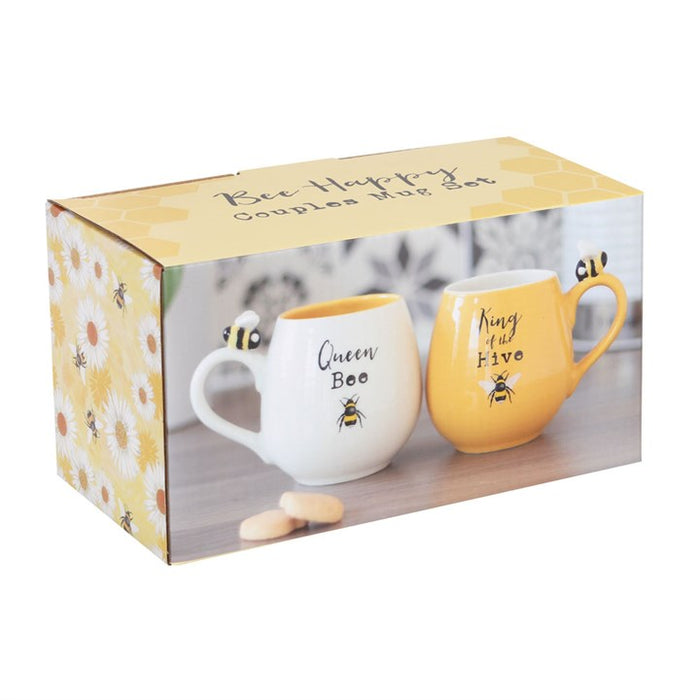 Bee Happy King and Queen Couples Mug Set