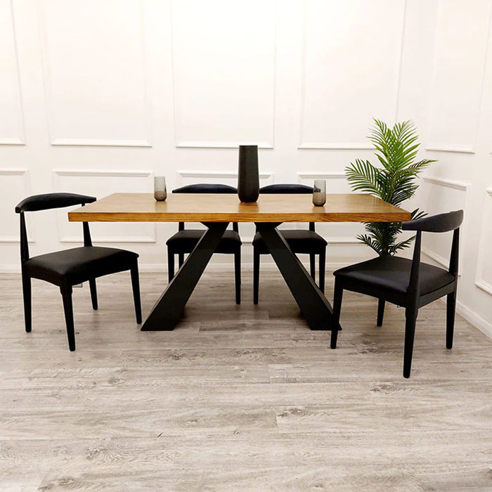 Axel 180cm Solid Wood Top Dining Table with Matt Black Coated Base