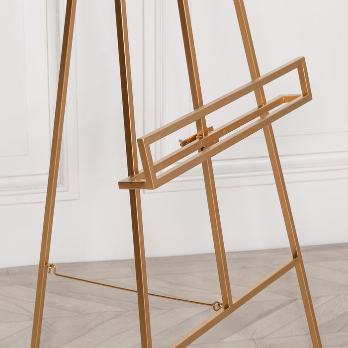 Gold Metal Easel with Adjustable Shelf 147cm