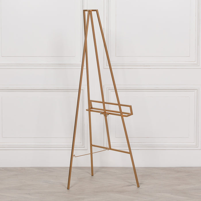 Gold Metal Easel with Adjustable Shelf 147cm