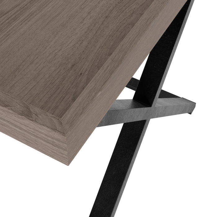 Pershore End Table | Aged Oak with Crossed Black Metal Legs