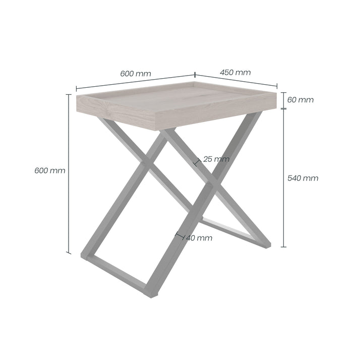 Pershore End Table | Aged Oak with Crossed Black Metal Legs