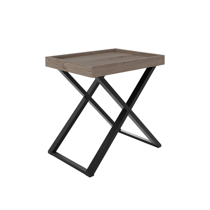 Pershore End Table | Aged Oak with Crossed Black Metal Legs