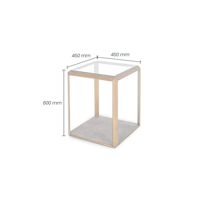 Elmley End Table | Ivory Faux Shagreen Base | Brass and Glass Top