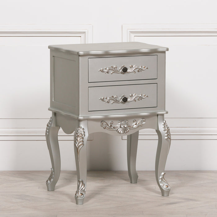 French Antique Silver 2 Drawer Bedside Table