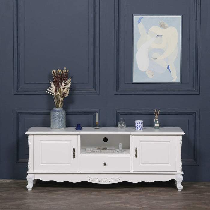 French White Large Cabinet TV Unit 157cm - Modern Home Interiors