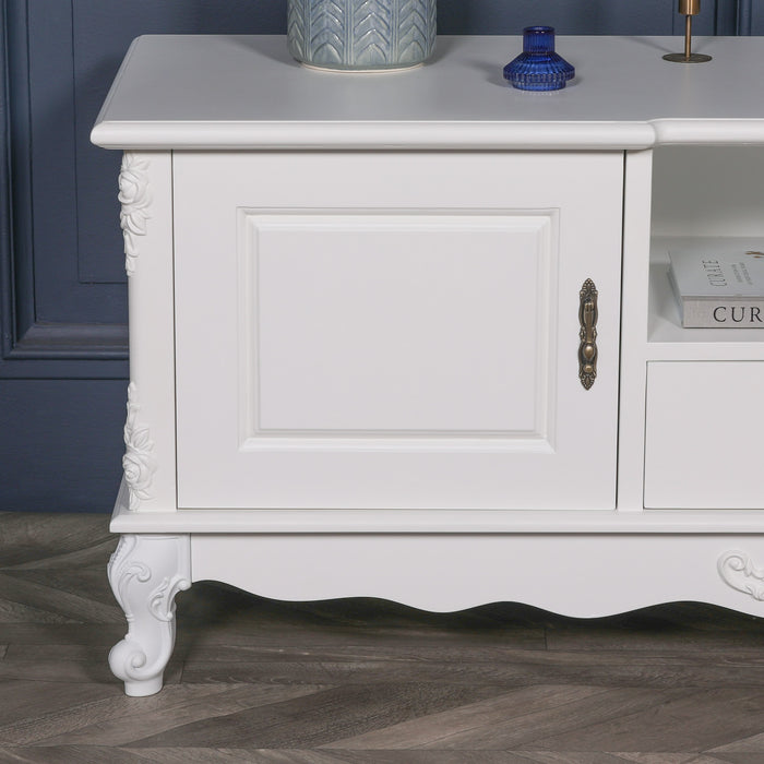 French White Large Cabinet TV Unit 157cm - Modern Home Interiors