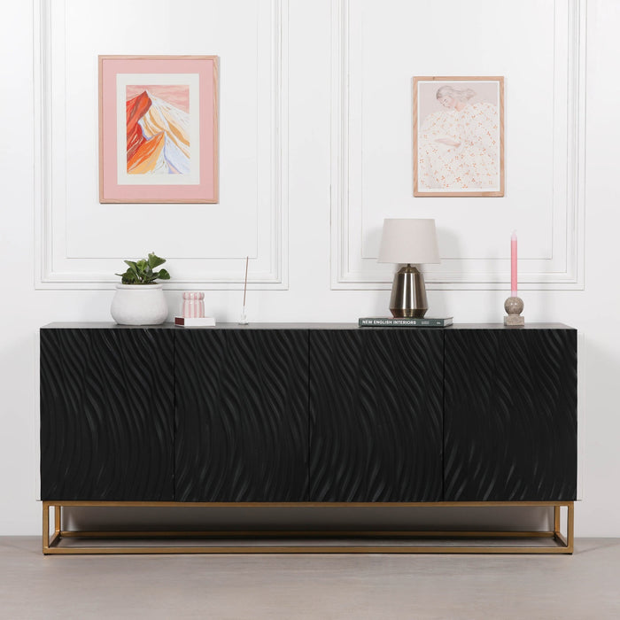 Ripples Black Painted 179cm Sideboard with Gold Base