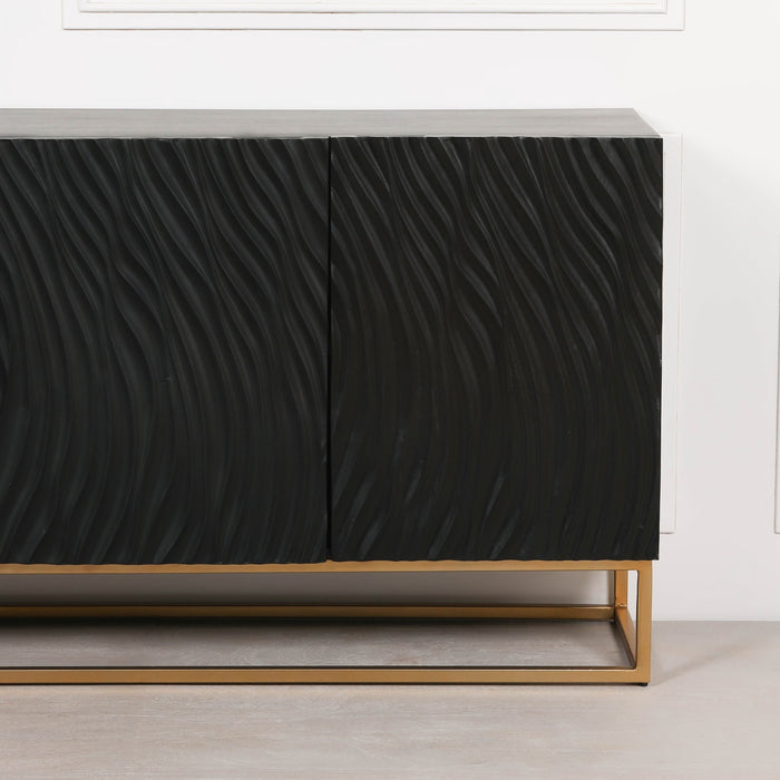 Ripples Black Painted 179cm Sideboard with Gold Base