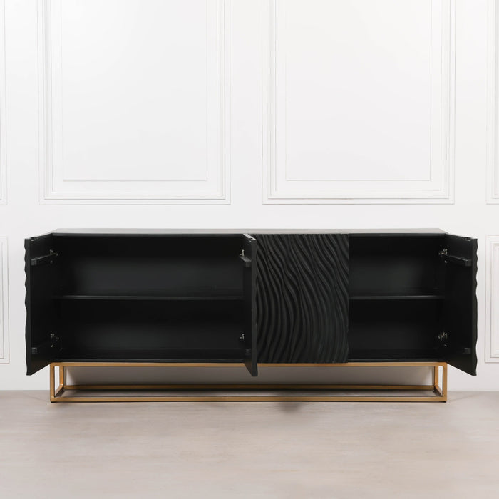Ripples Black Painted 179cm Sideboard with Gold Base
