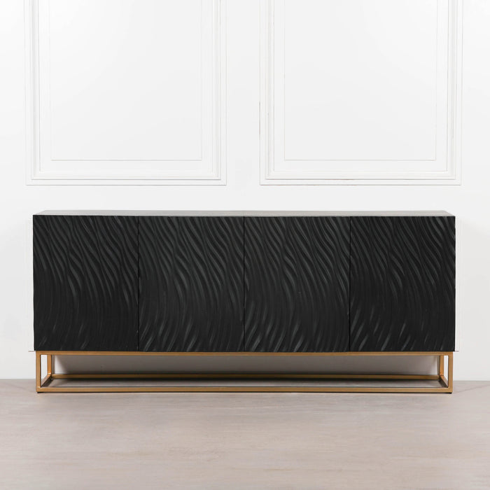 Ripples Black Painted 179cm Sideboard with Gold Base