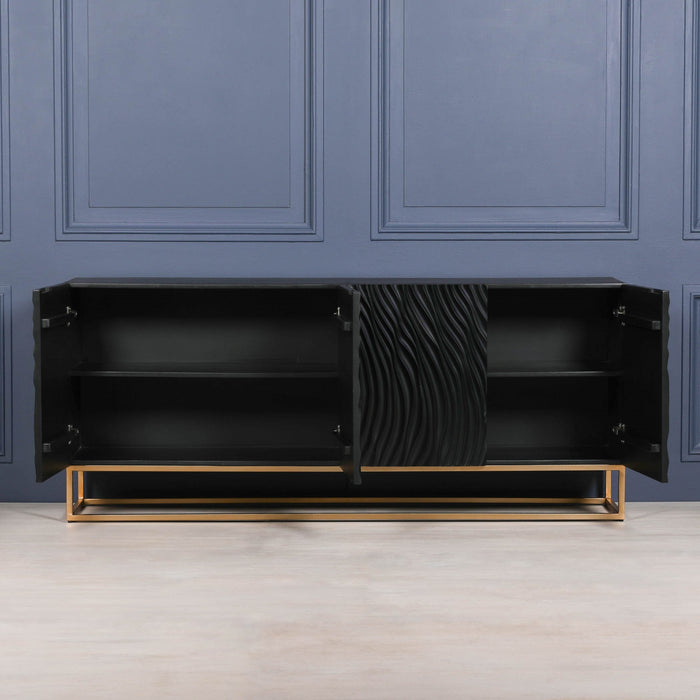 Ripples Black Painted 179cm Sideboard with Gold Base