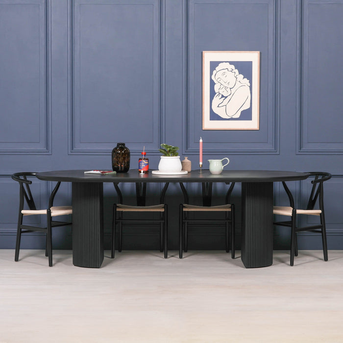 Black Painted Acacia Fluted Oval 230cm Dining Table