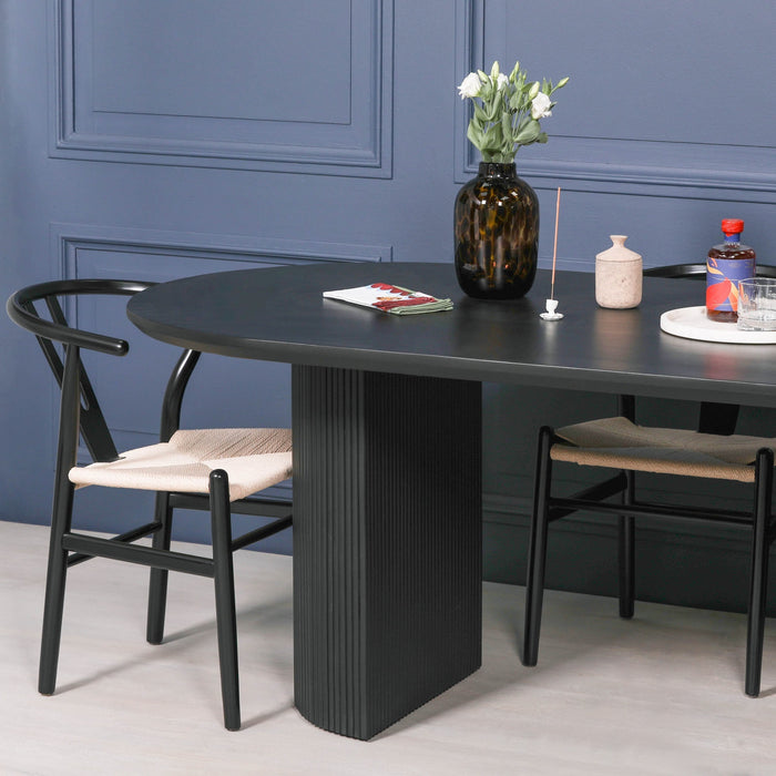 Black Painted Acacia Fluted Oval 230cm Dining Table