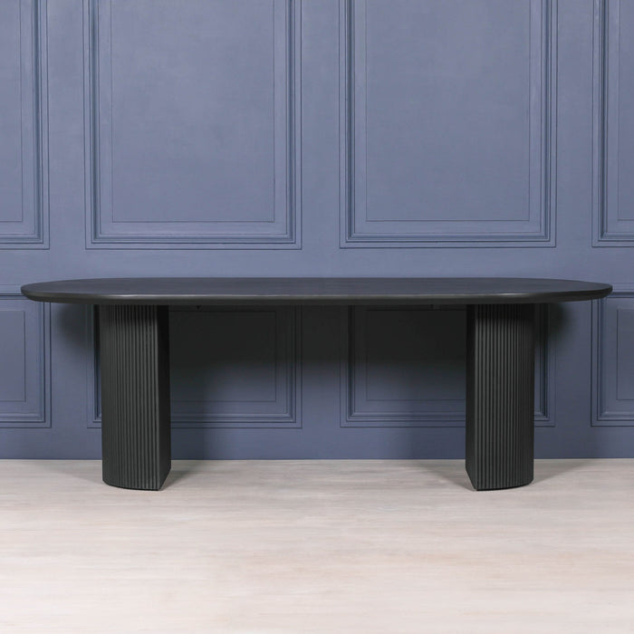 Black Painted Acacia Fluted Oval 230cm Dining Table