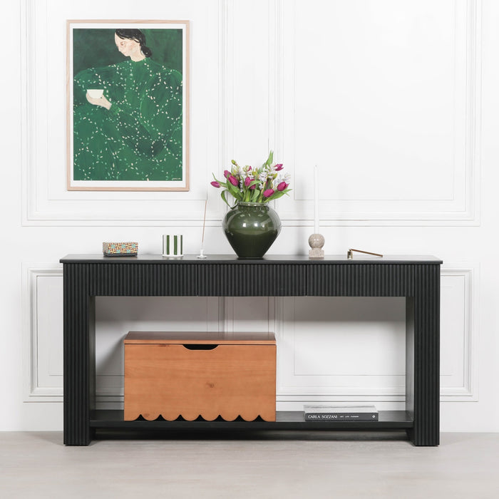 Black Painted Acacia Fluted 154cm Console Table