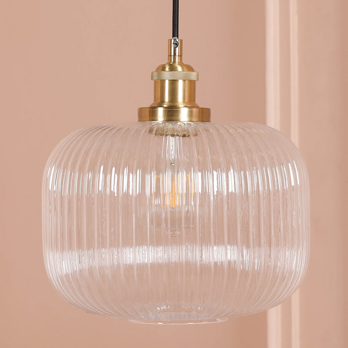 Brushed Brass Fluted Glass Pendant Ceiling Light