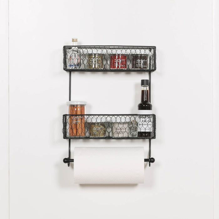 Black Wall Spice Rack with Kitchen Roll Holder