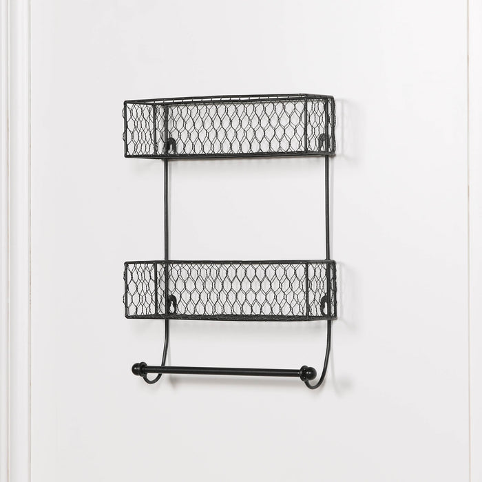 Black Wall Spice Rack with Kitchen Roll Holder