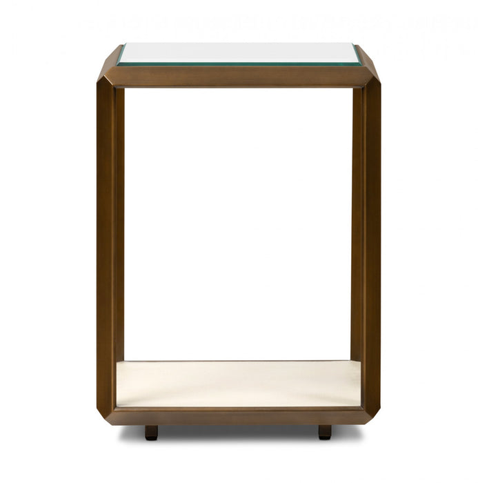 Elmley End Table | Ivory Faux Shagreen Base | Brass and Glass Top